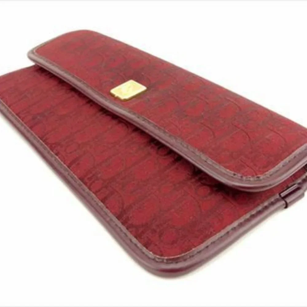 Dior Wallet Purse Long Wallet Trotter Red Gold Canvas Leather Woman unisex T8054